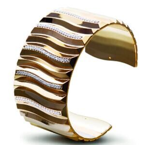 Rebecca Gold Tone 3D Rhinestone Trim Bangle Cuff Bracelet Made in Italy